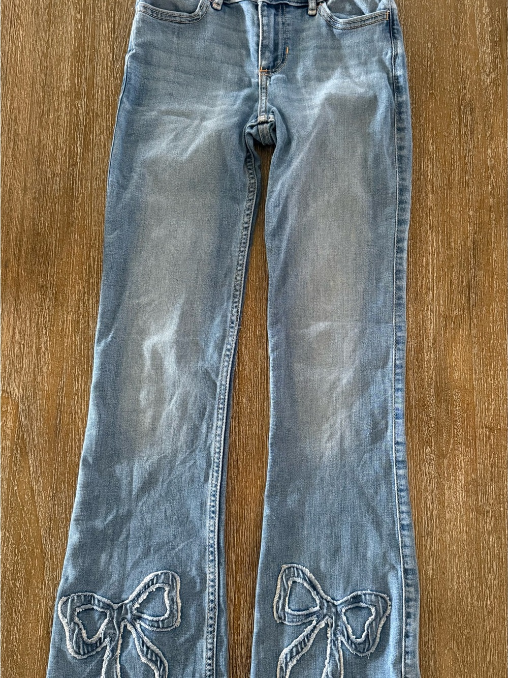 abercrombie kids Light Wash Flare Jeans with Bow Appliqués